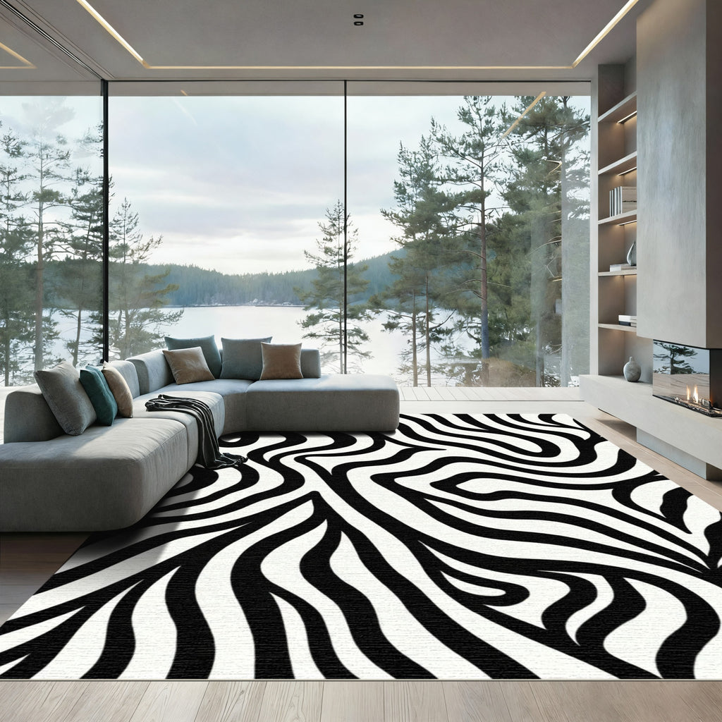Bold Black White Abstract Zebra Rug