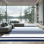 Navy Blue White Sky Blue Stripes Rug