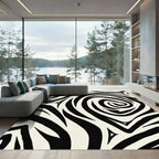 Bold Black White Swirl Stripe Rug