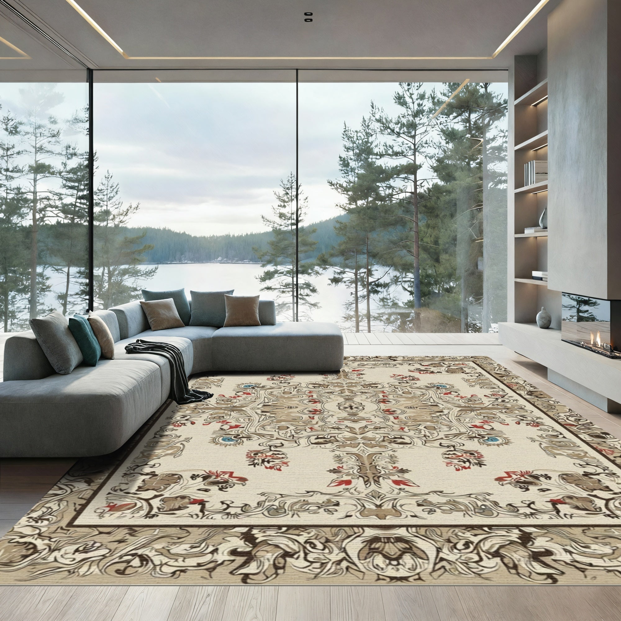 Antique Beige Intricate Floral Medallion Rug