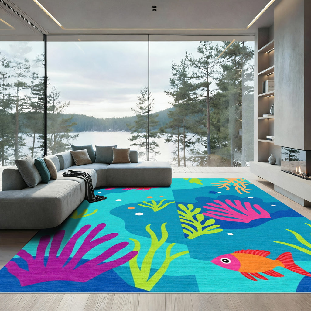 Coral Reef Fish Aqua Ocean Scene Rug