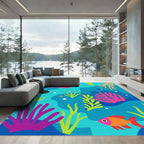 Coral Reef Fish Aqua Ocean Scene Rug