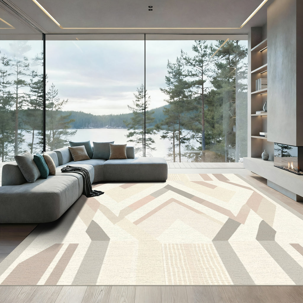 Neutral Geometric Deco Zigzag Rug