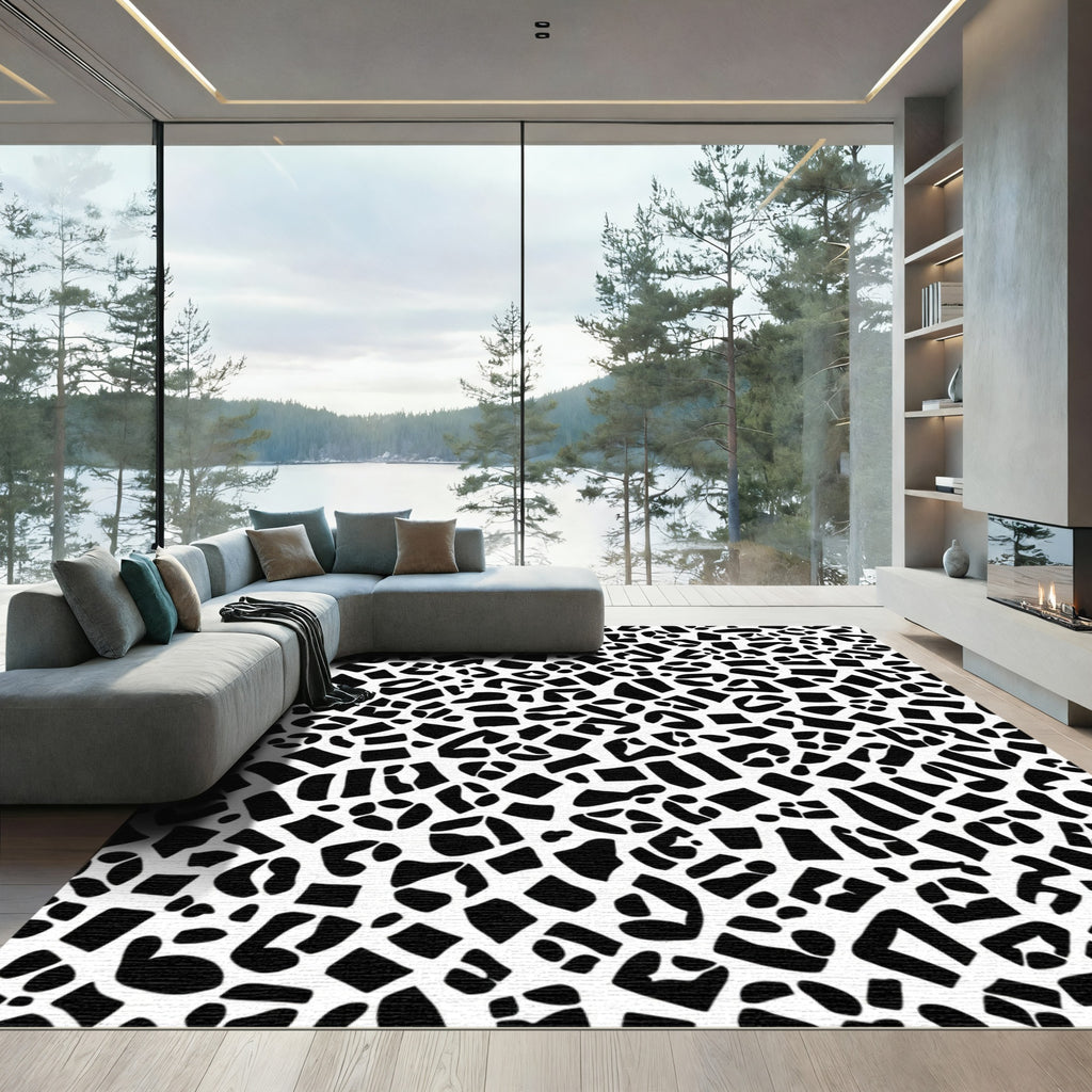 Black White Animal Print Spots Rug