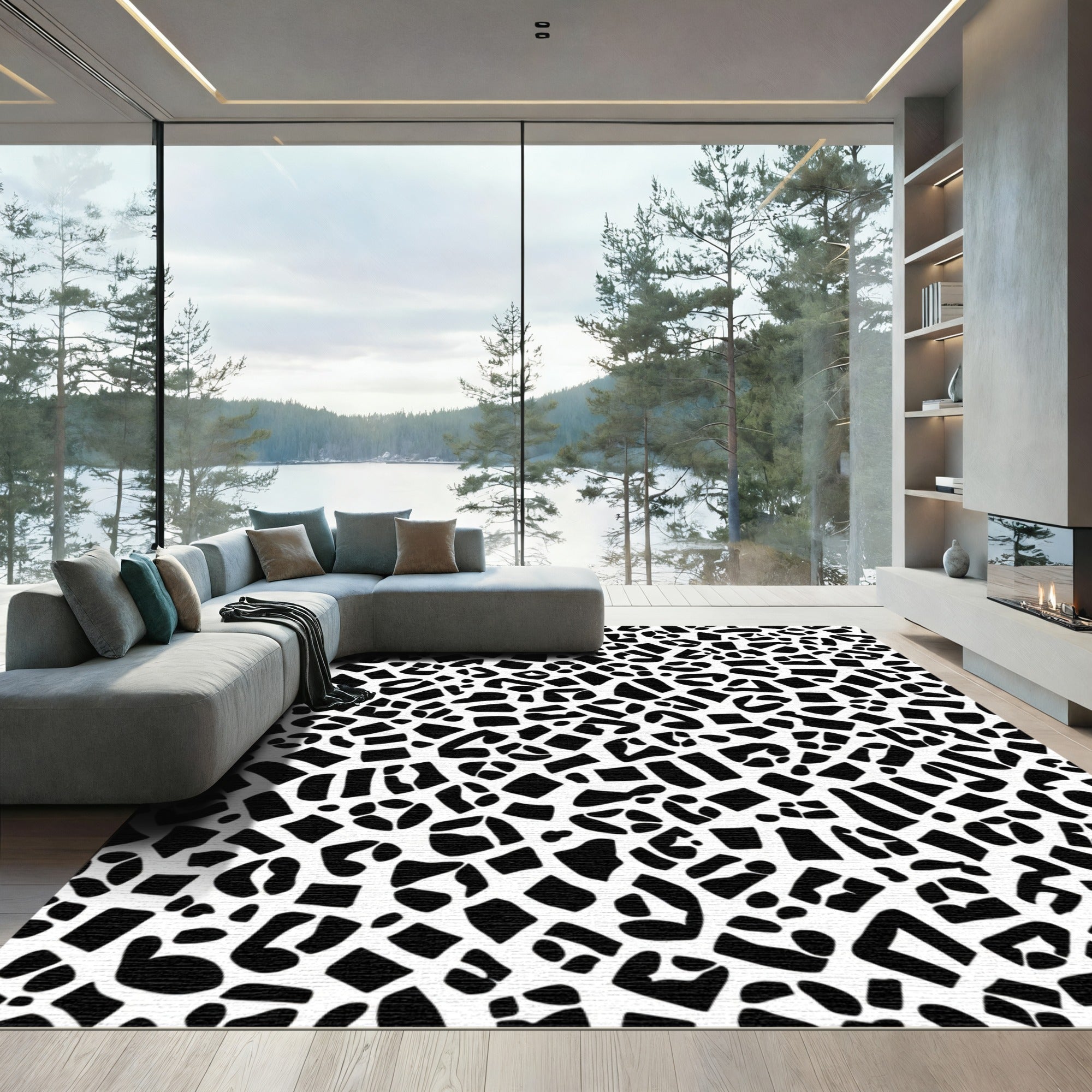Black White Animal Print Spots Rug
