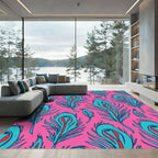 Vibrant Pink Teal Feather Arrangement Rug