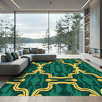 Emerald Gold Baroque Damask Rug