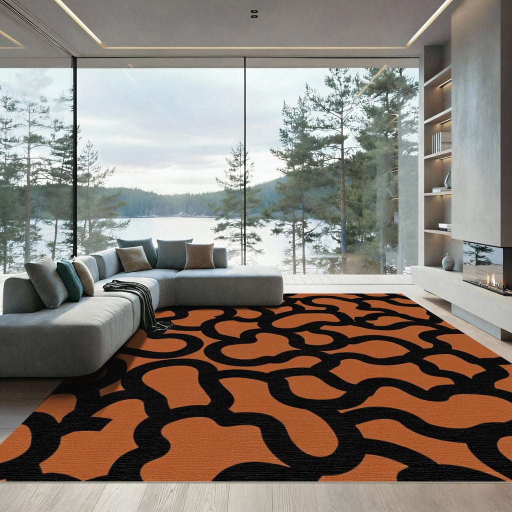 Orange Black Organic Flow Rug