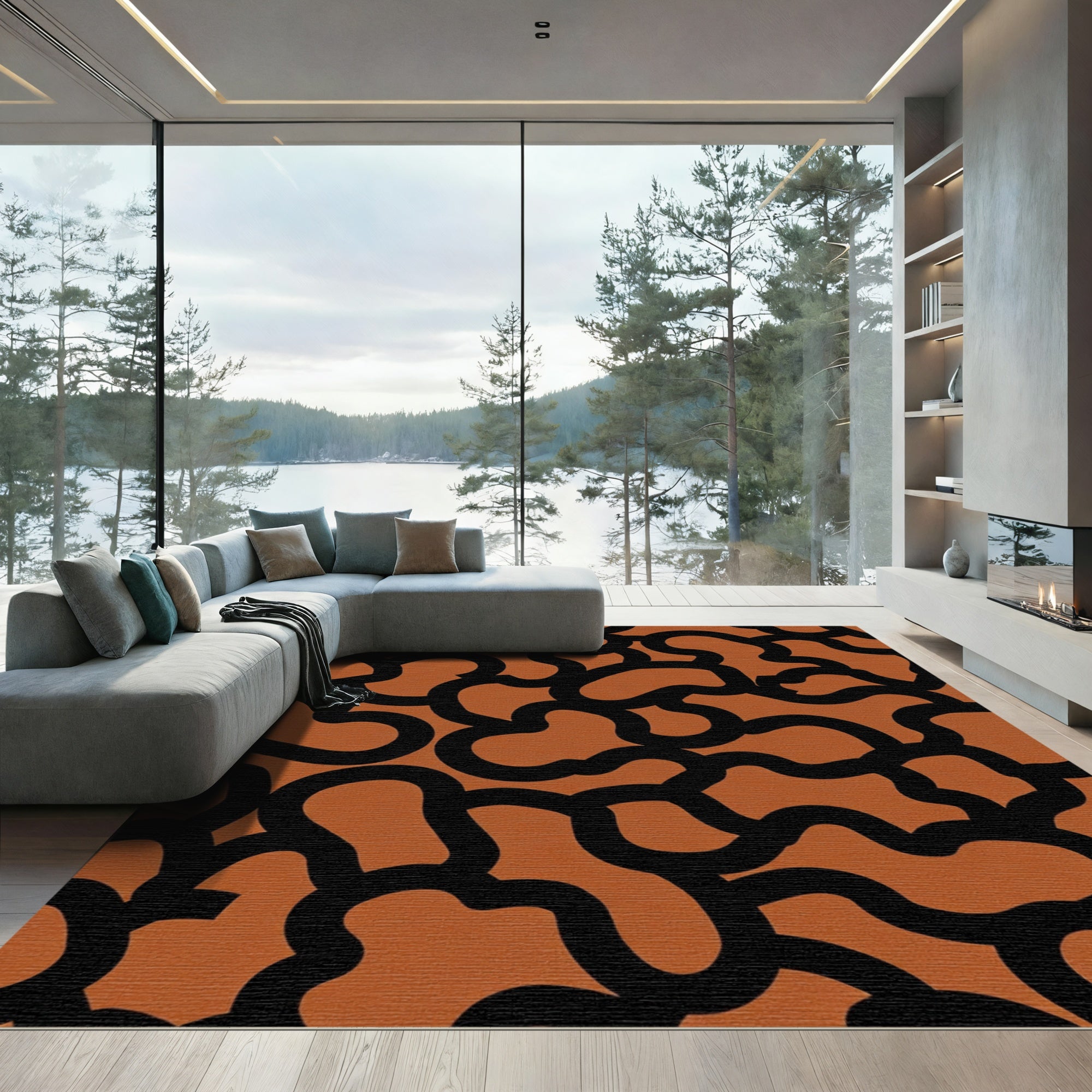 Orange Black Organic Flow Rug