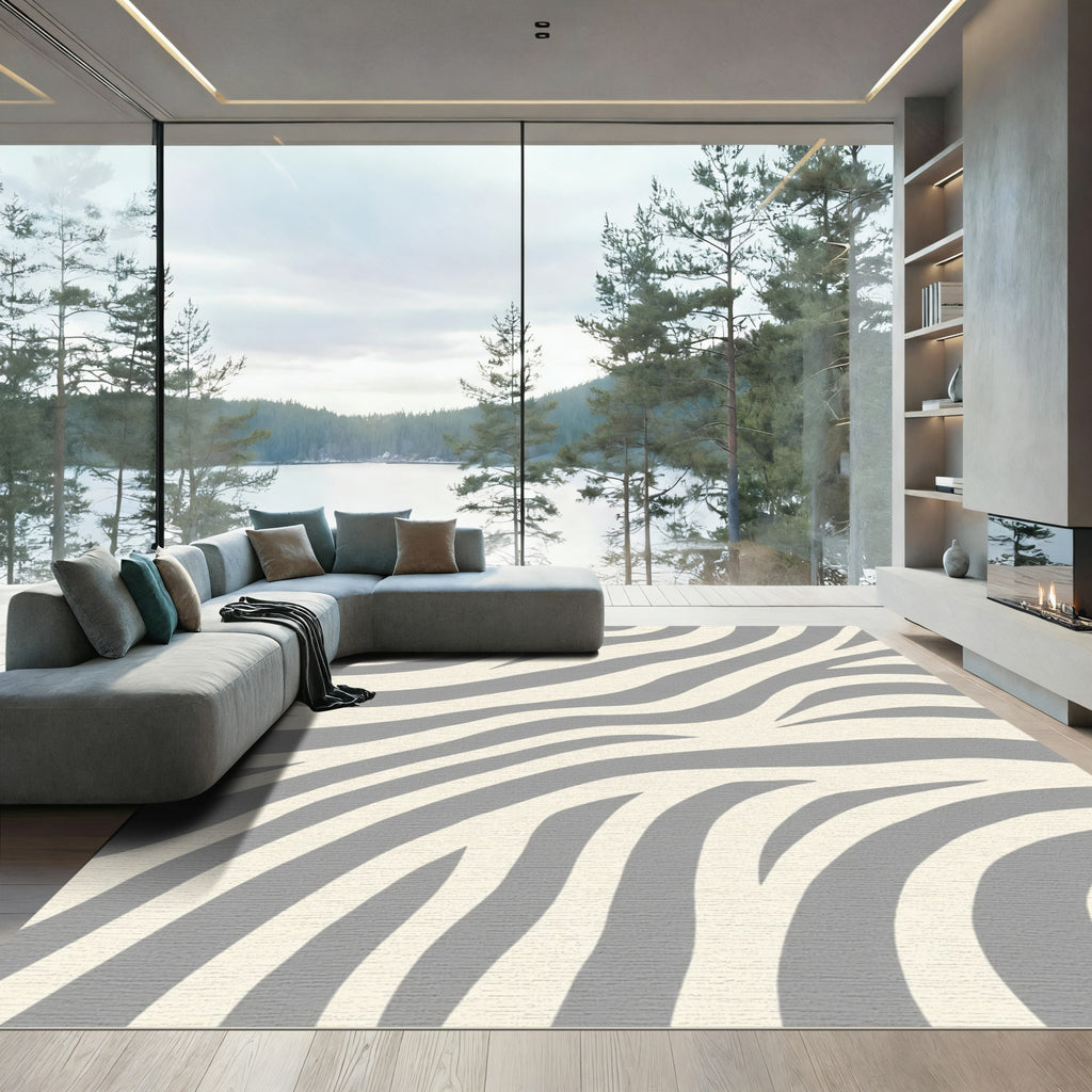 Contemporary Gray Cream Zebra Stripes Rug
