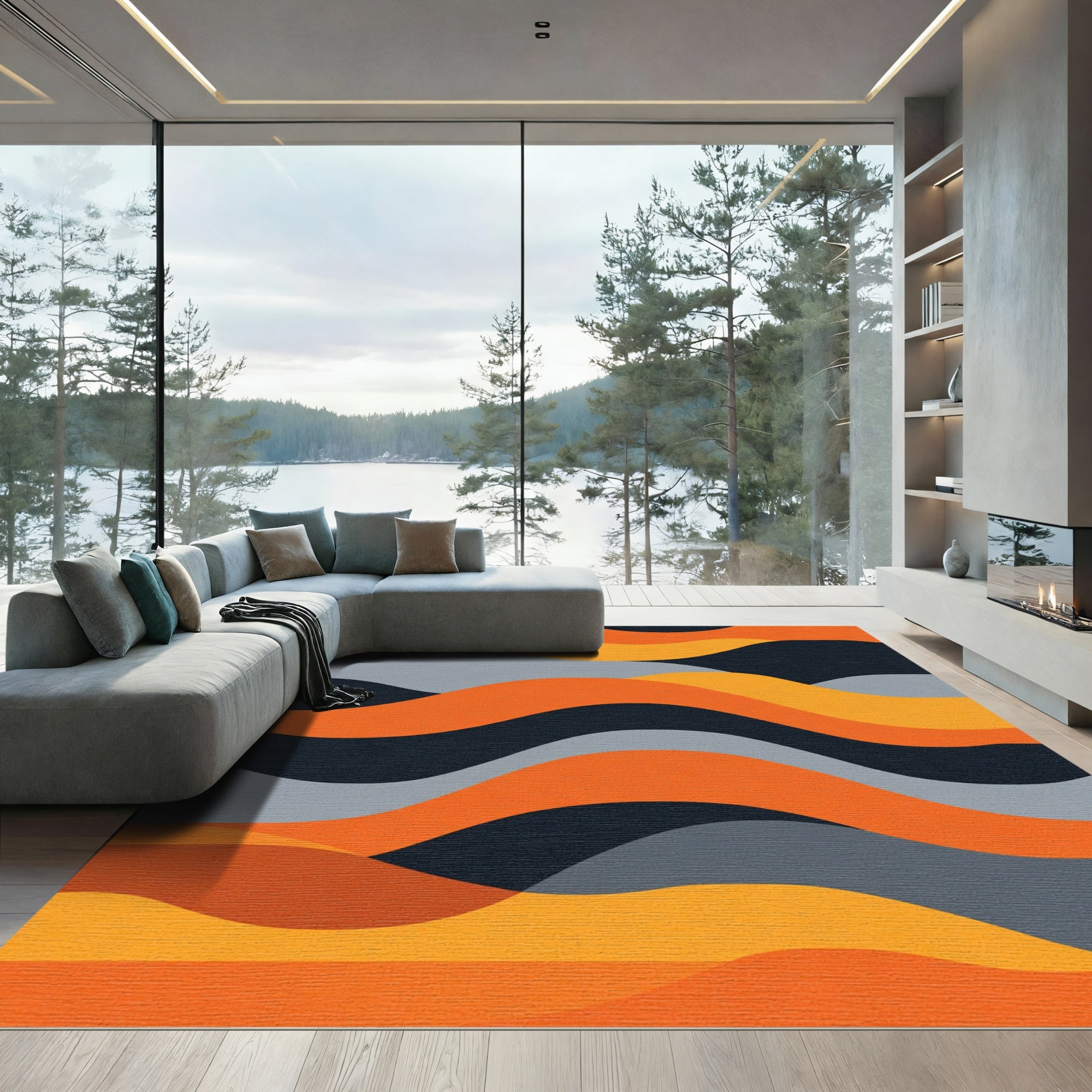 Warm Orange Wave Landscape Rug