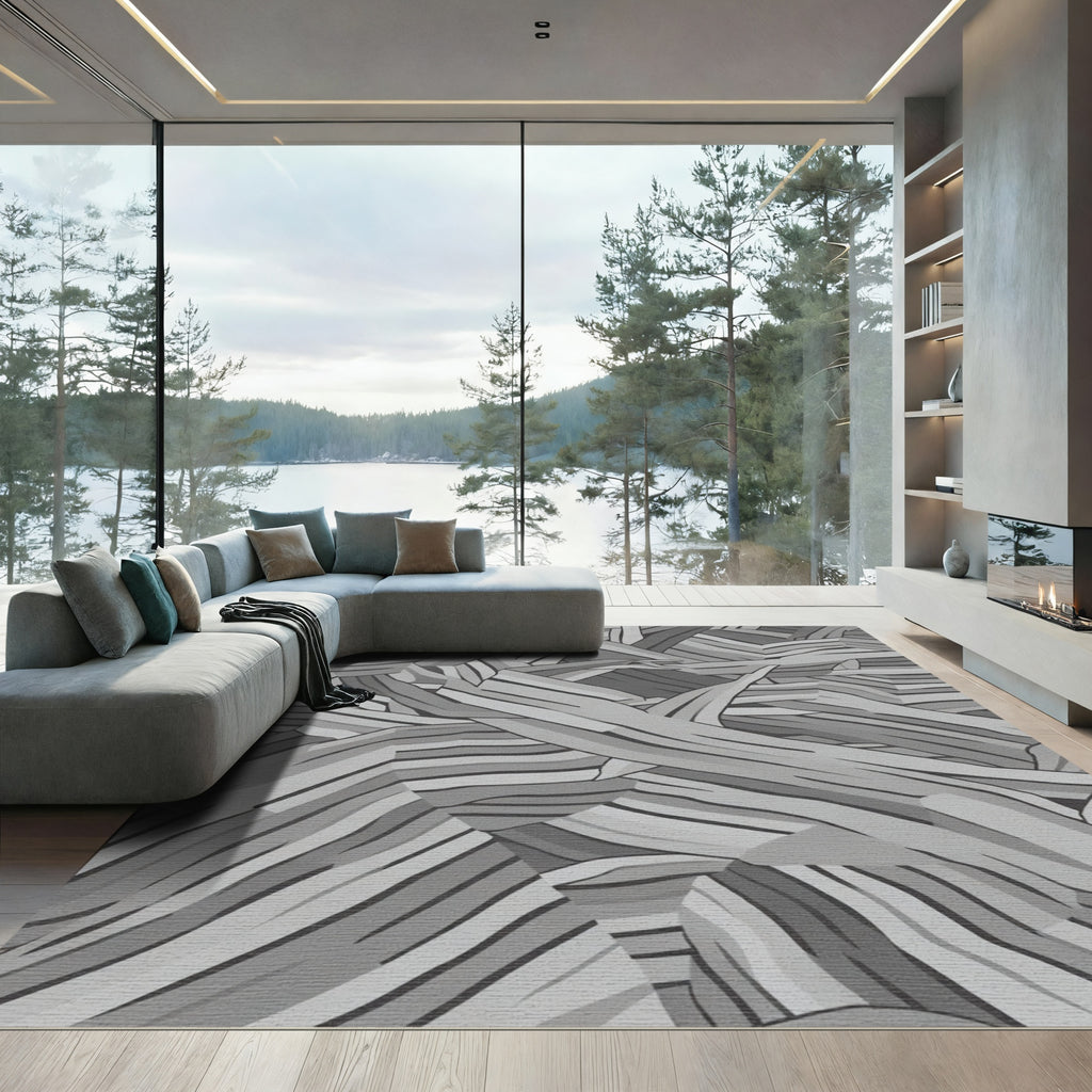 Monochrome Abstract Wood Grain Rug