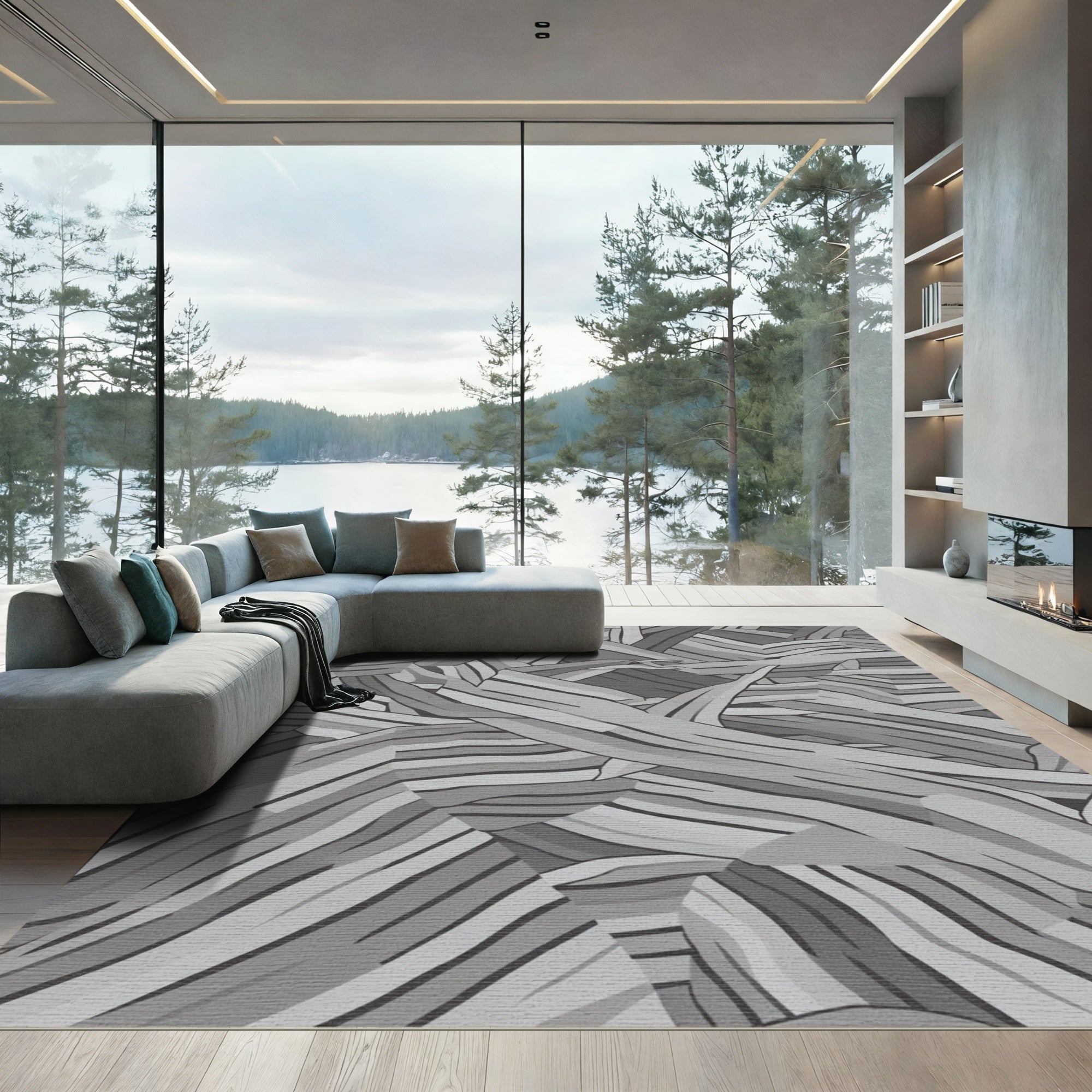 Monochrome Abstract Wood Grain Rug
