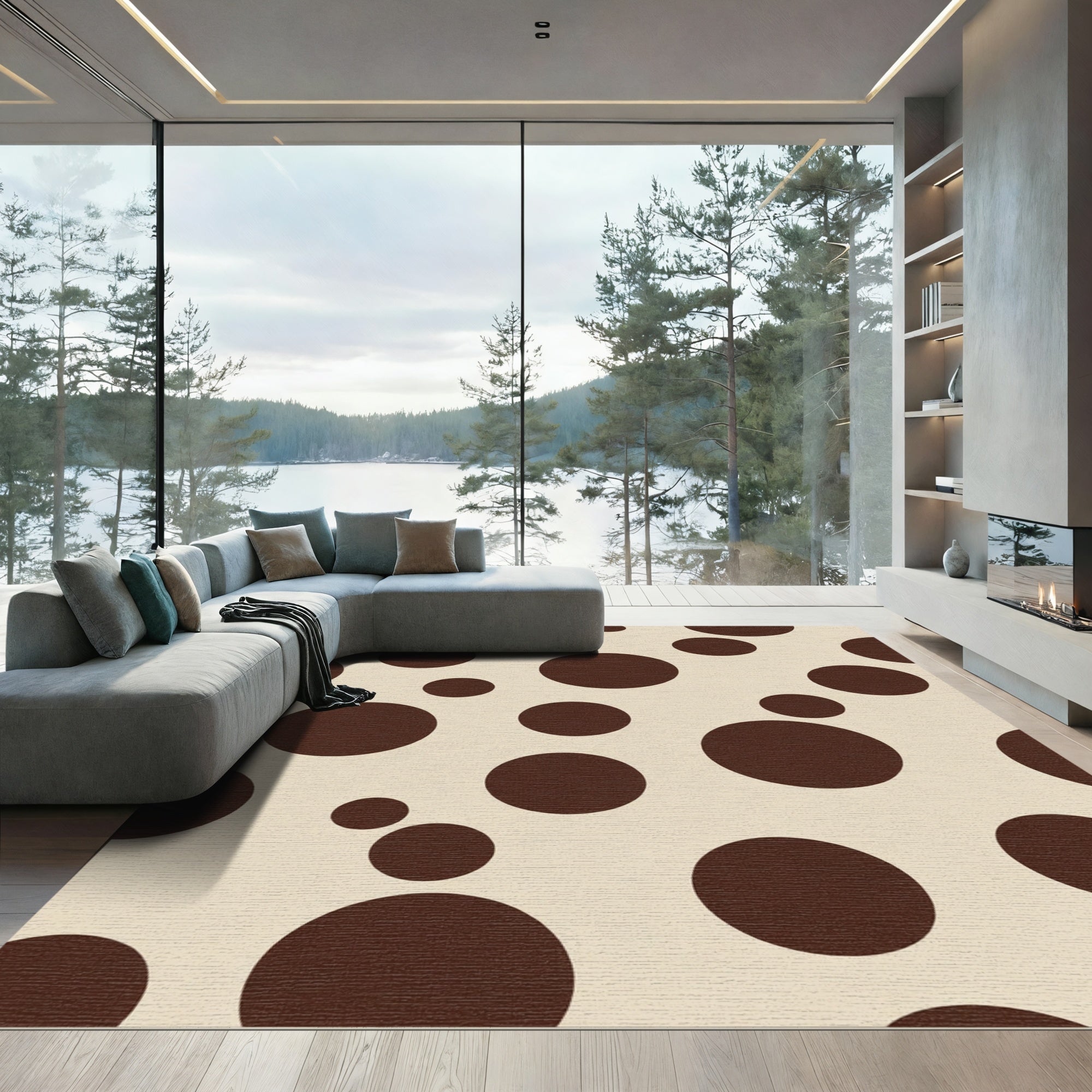 Cream and Brown Polka Dot Rug