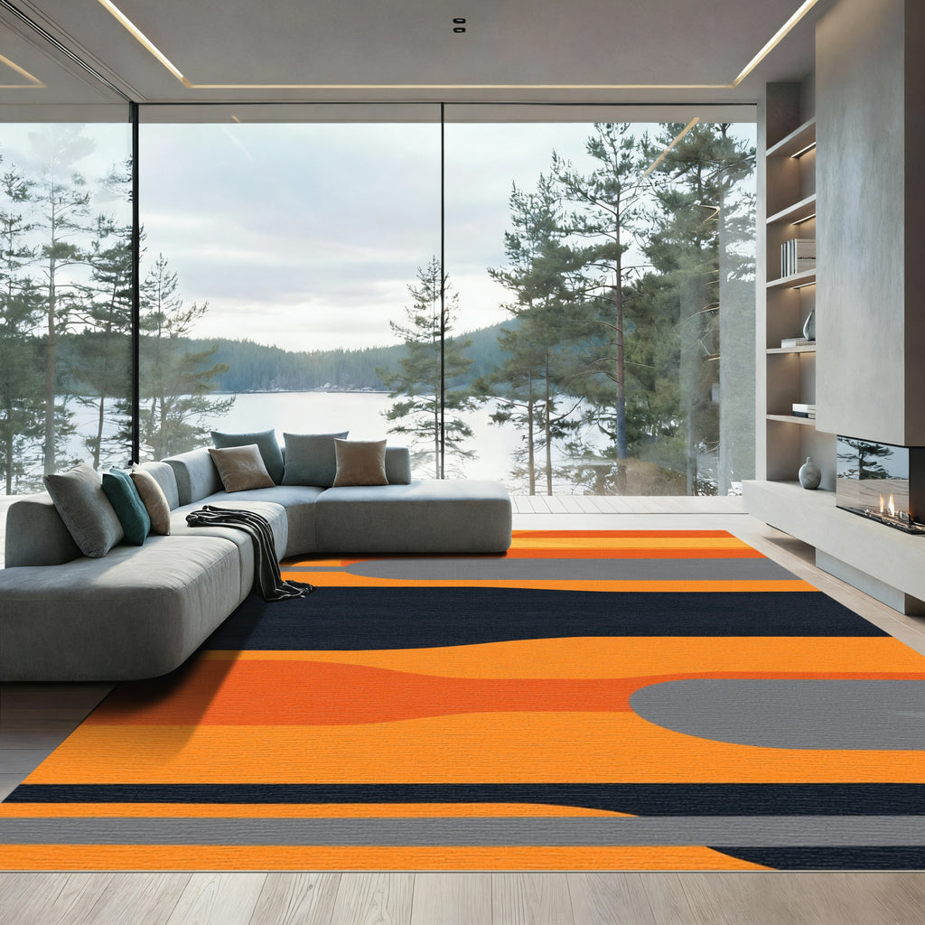 Bold Orange Gray Abstract Waves Rug