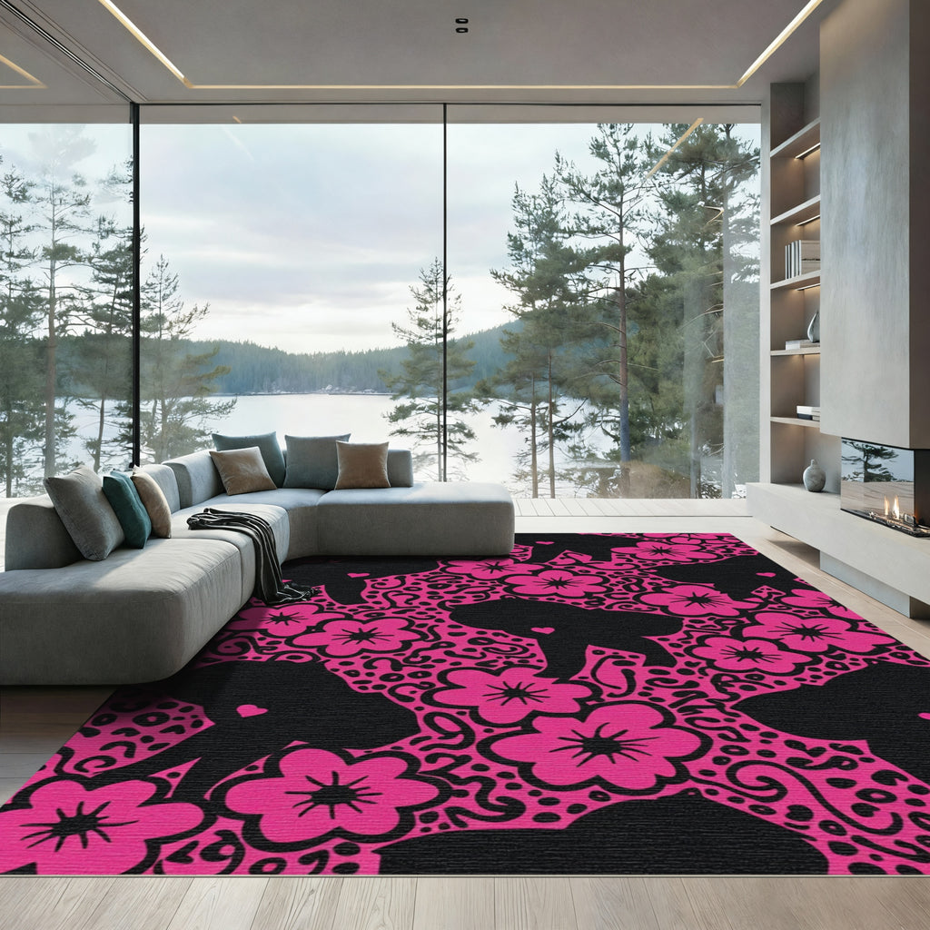 Hot Pink Elephant Floral Whimsy Rug