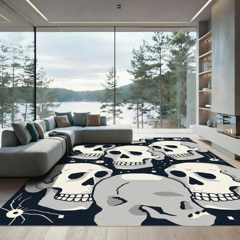 Monochromatic Skull Spider Gathering Rug