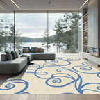 Cream Blue Swirl Vines Rug