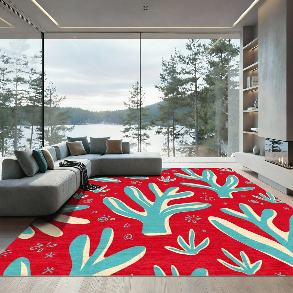 Coral Red Abstract Coral Grove Rug