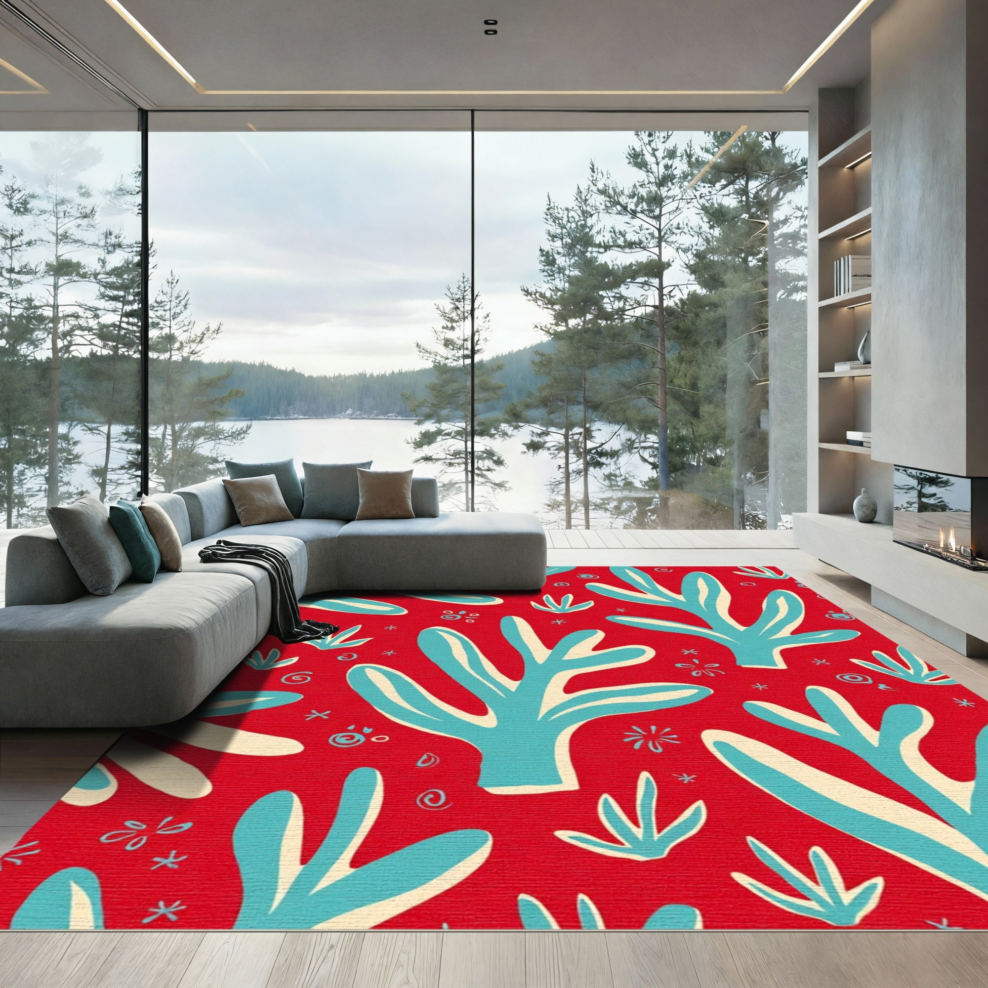 Coral Red Abstract Coral Grove Rug
