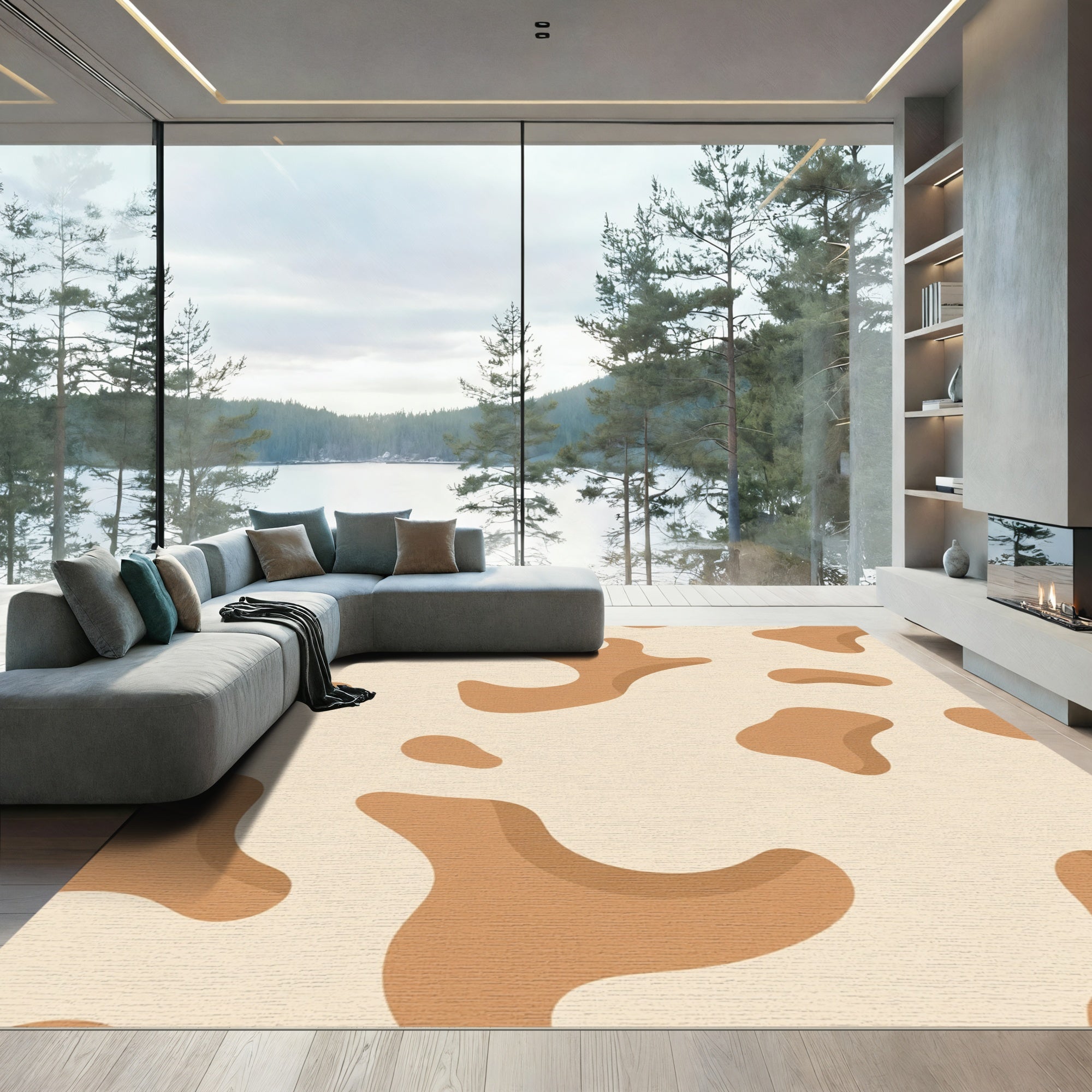 Cream Tan Organic Blobs Rug