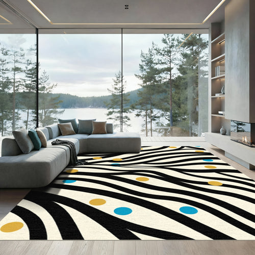 Black Golden Blue Polka Dot Waves Rug