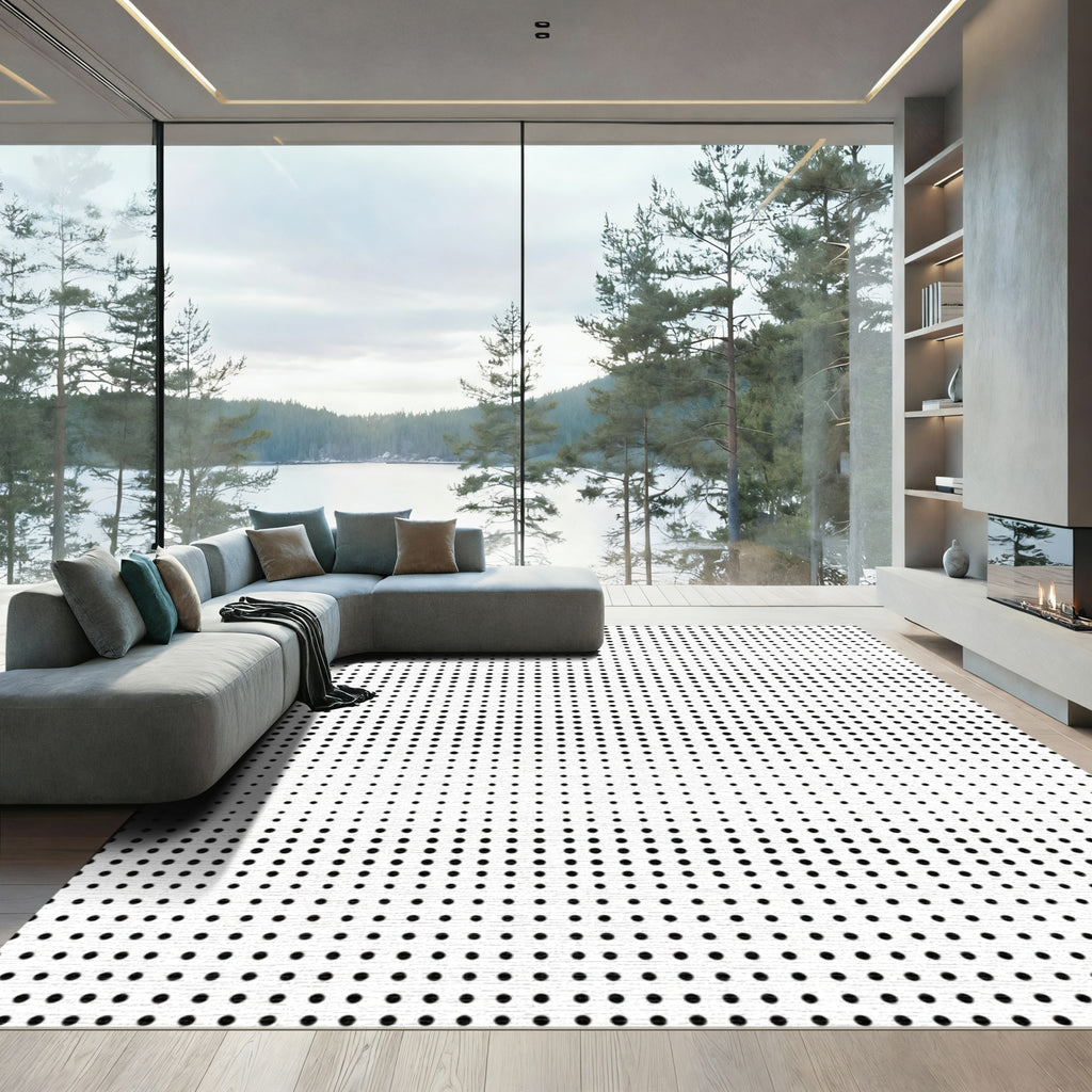 Minimalist Black White Dot Gradient Rug