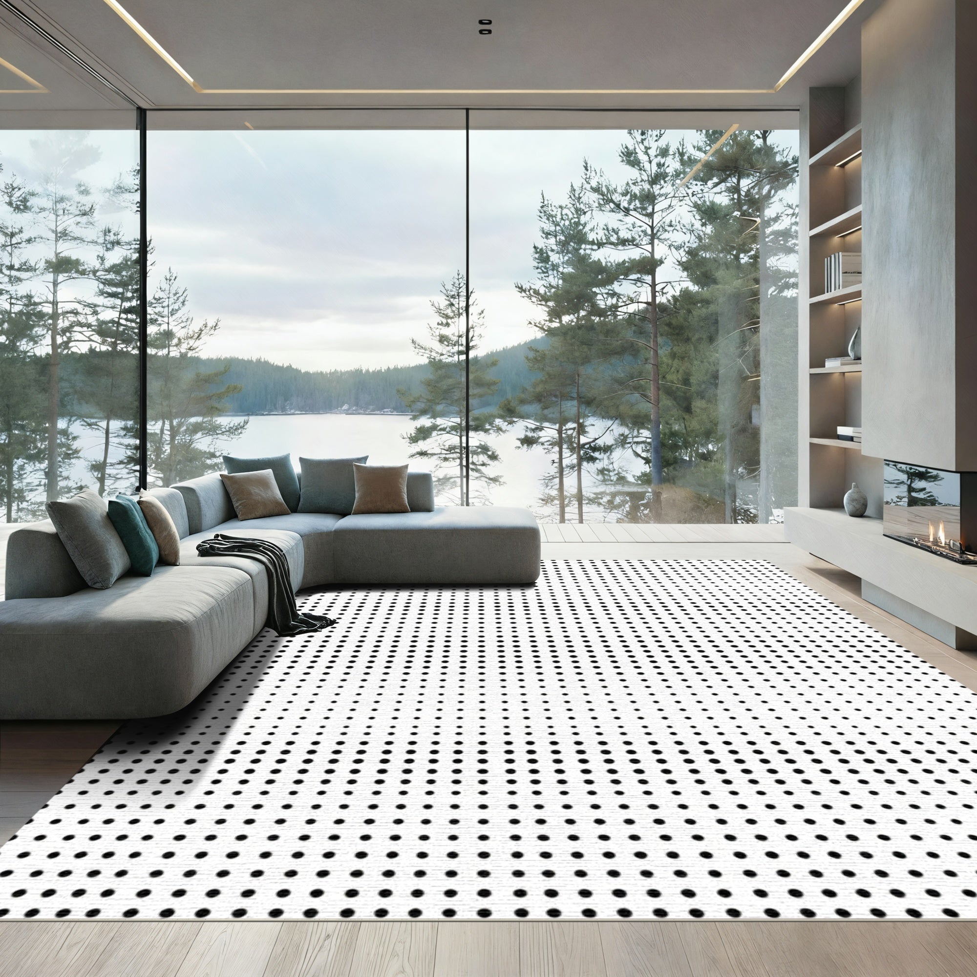 Minimalist Black White Dot Gradient Rug