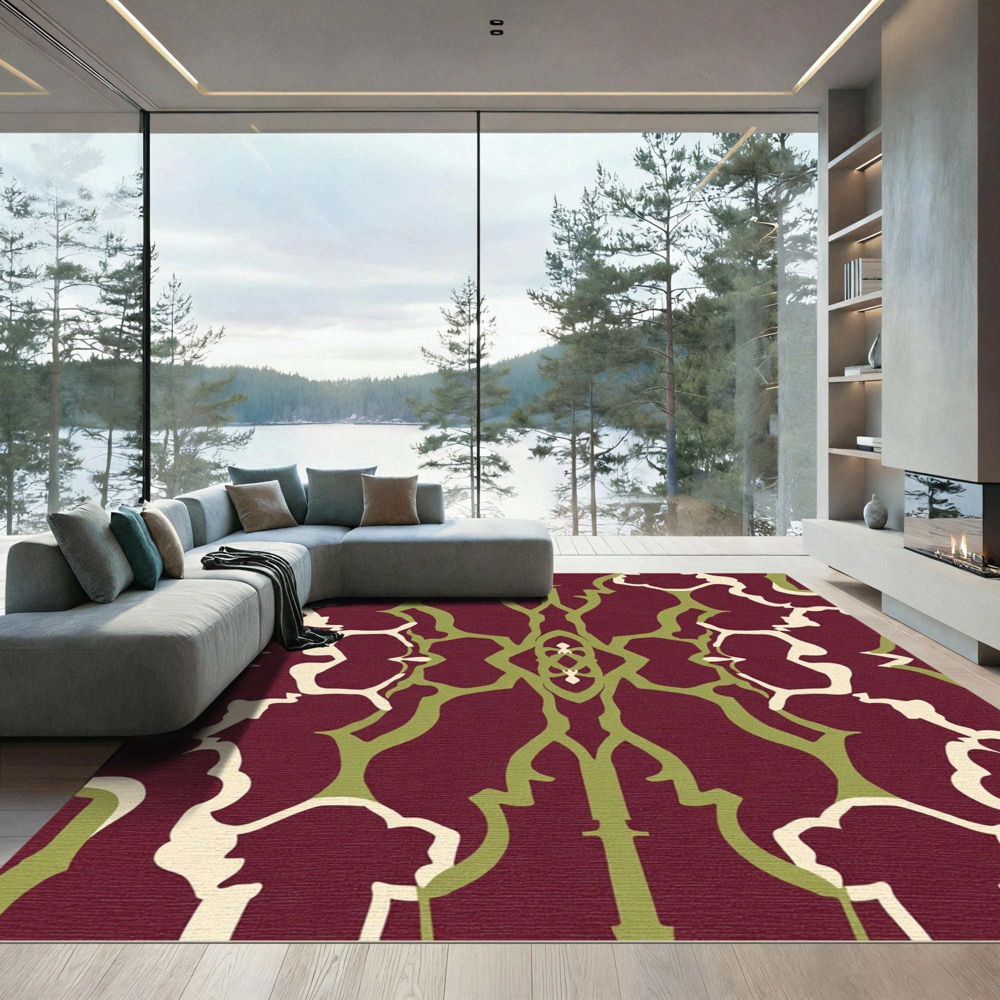 Rich Burgundy Abstract Organic Flow Rug