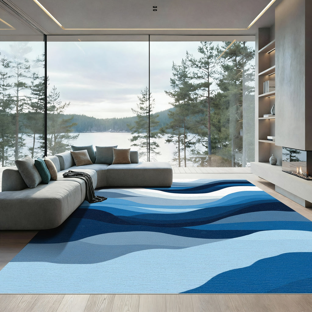 Abstract Blue Wave Layers Rug
