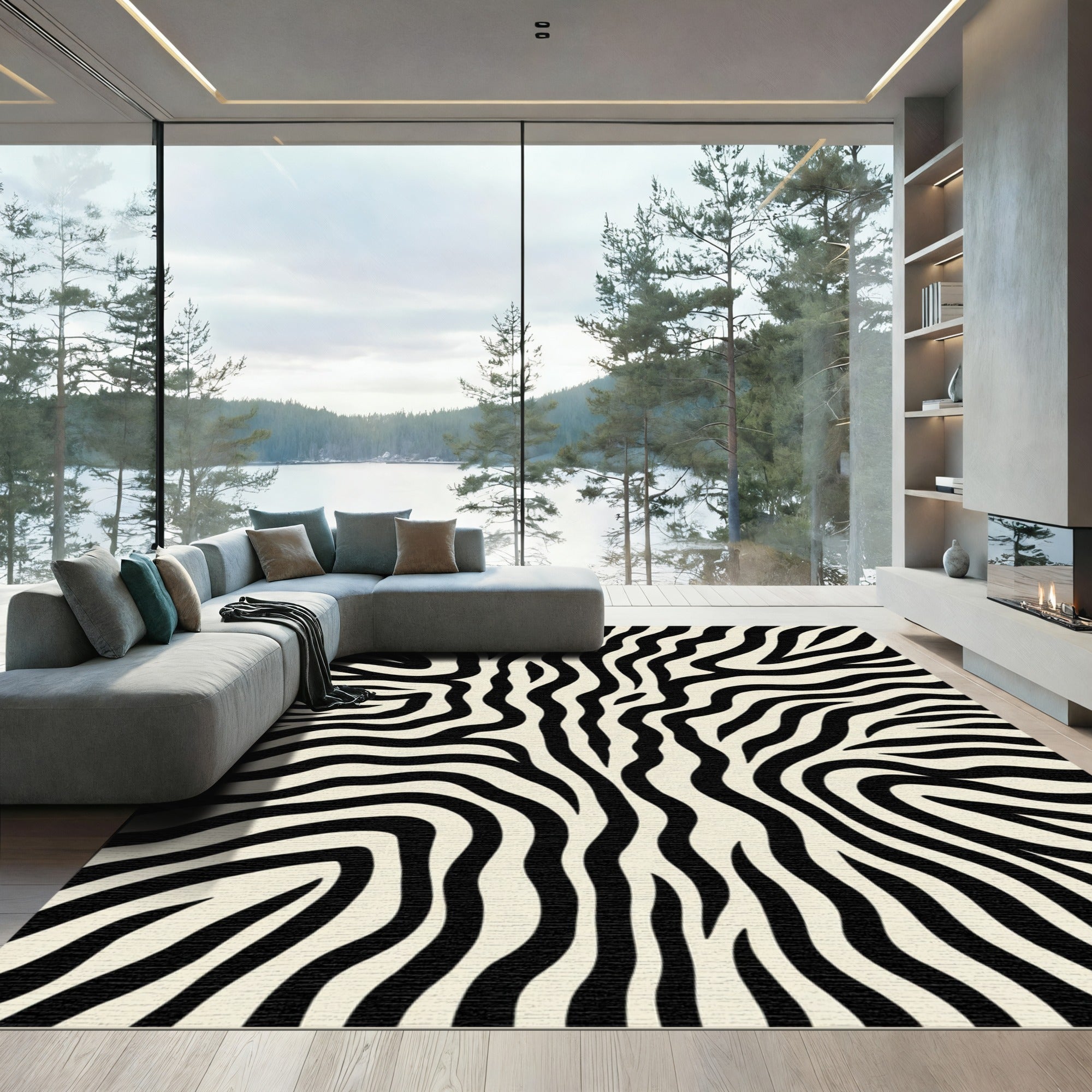 Black White Zebra Stripe Abstract Rug