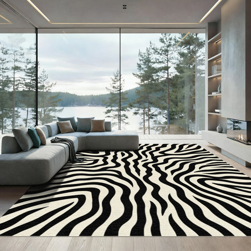 Black White Zebra Stripe Abstract Rug