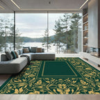 Emerald Green Gold Vine Border Rug