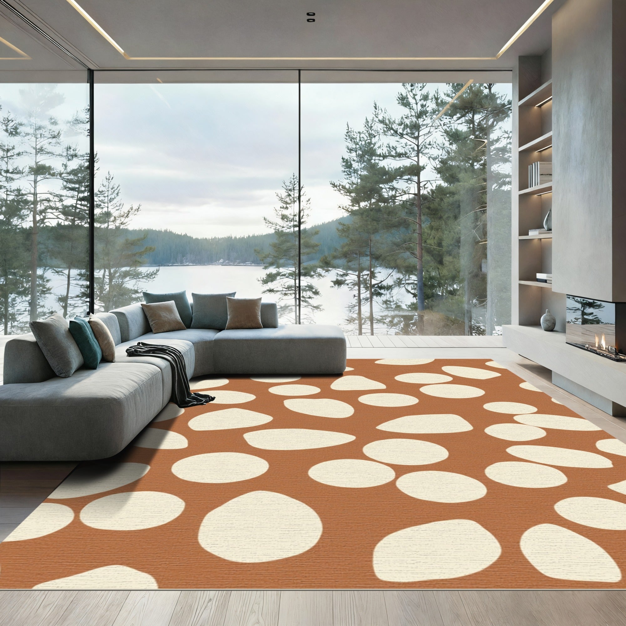 Terracotta Cream Organic Pebble Scatter Rug