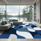 Mid Century Blue Abstract Organic Shapes Rug