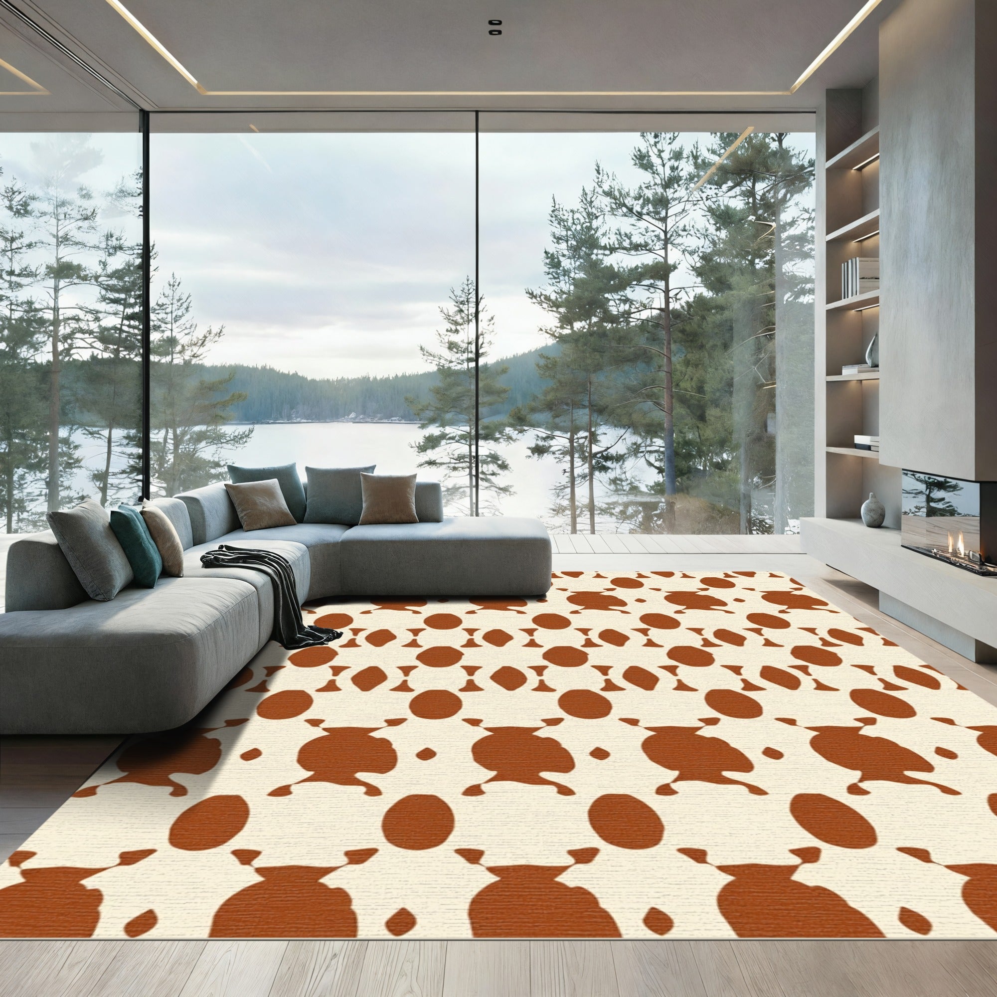 Brown Cream Organic Shape Repeat Rug