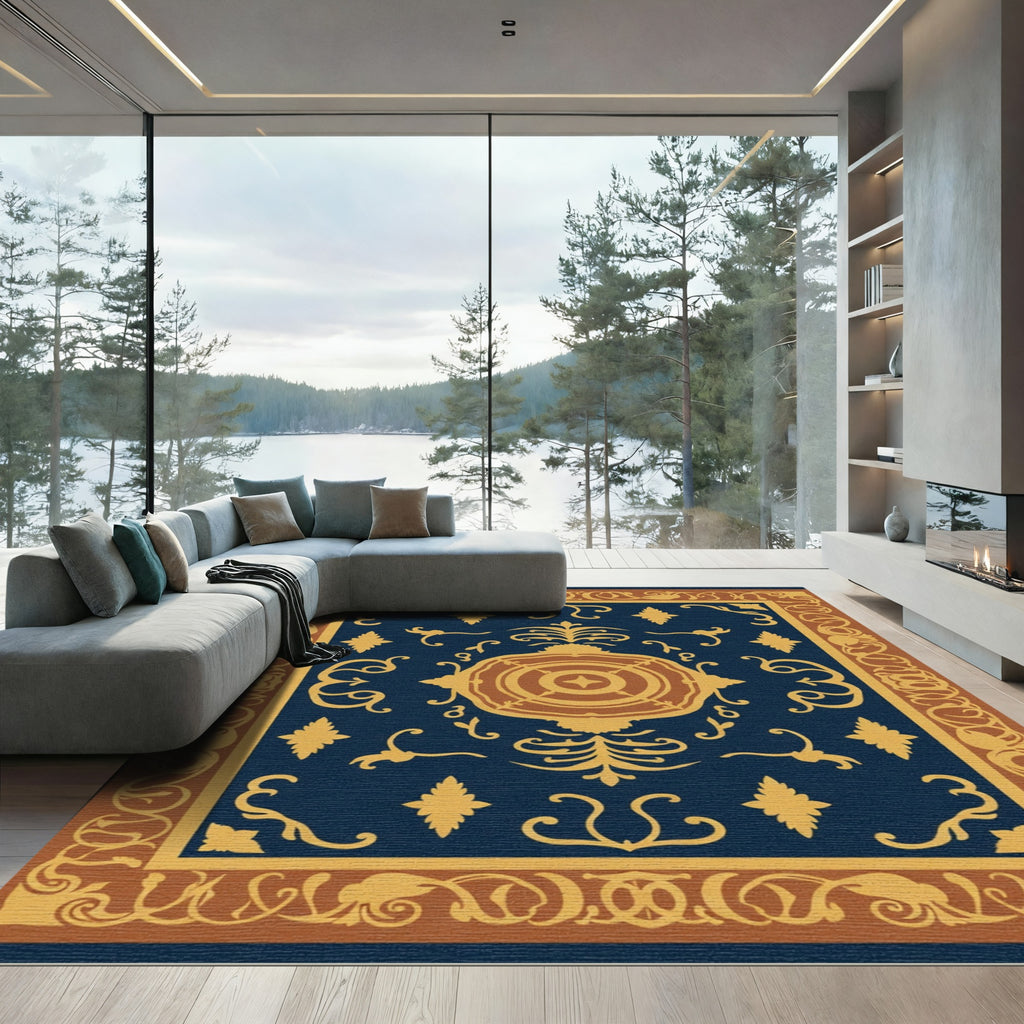 Navy Golden Classic Medallion Frame Rug