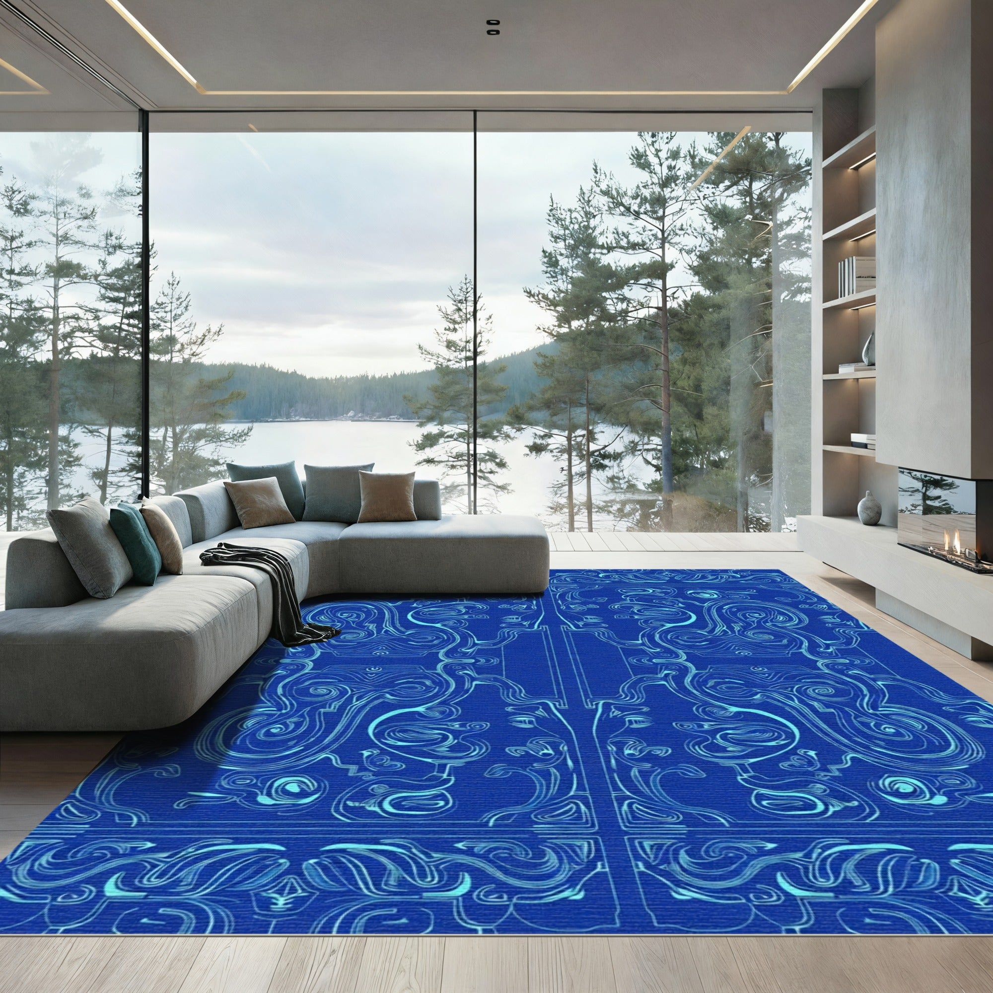 Royal Blue Swirls Art Nouveau Rug