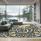 Cream Octopus Deep Navy Floral Frame Rug