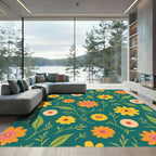 Teal Daisy Garden Floral Rug