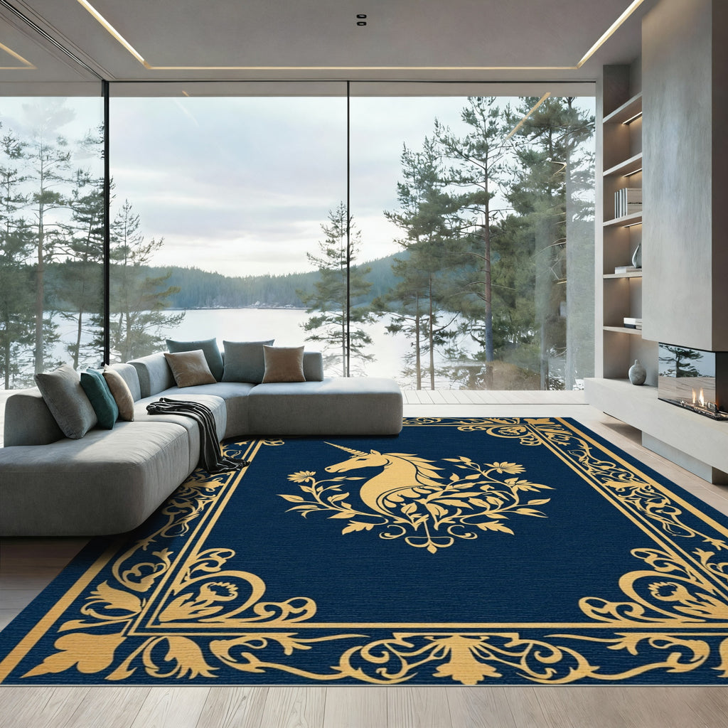 Golden Unicorn Floral Border Rug