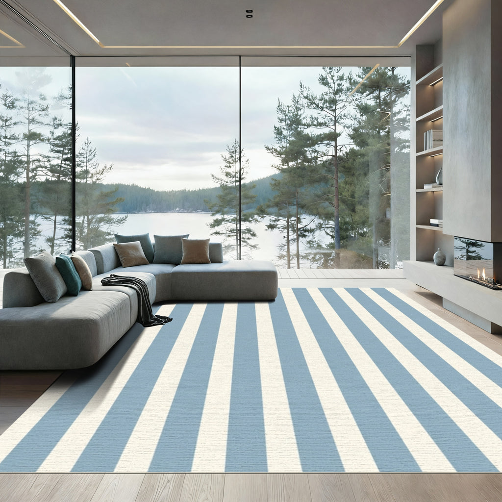Classic Blue Cream Stripe Rug