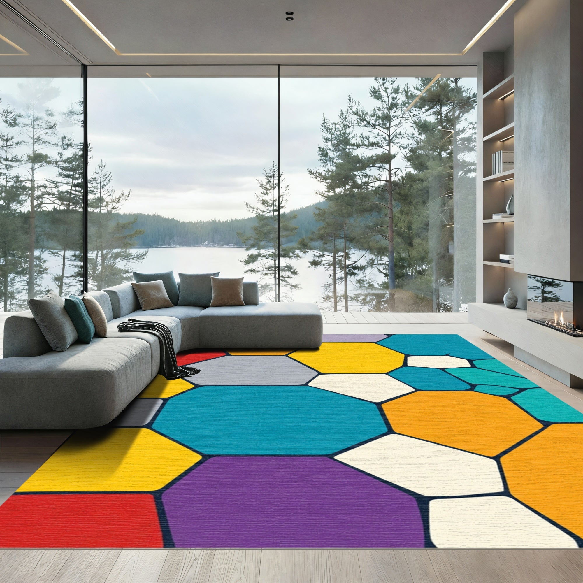 Colorful Geometric Tessellation Abstract Rug