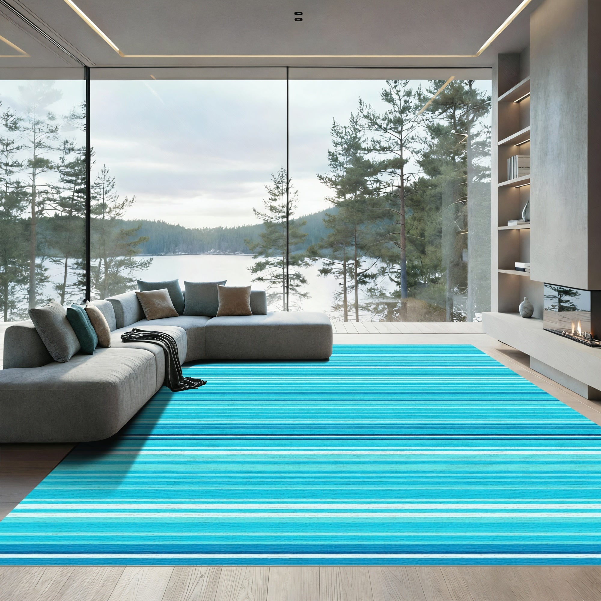 Coastal Blue Stripe Gradient Rug