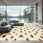 Whimsical Insect Collection Cream Background Rug