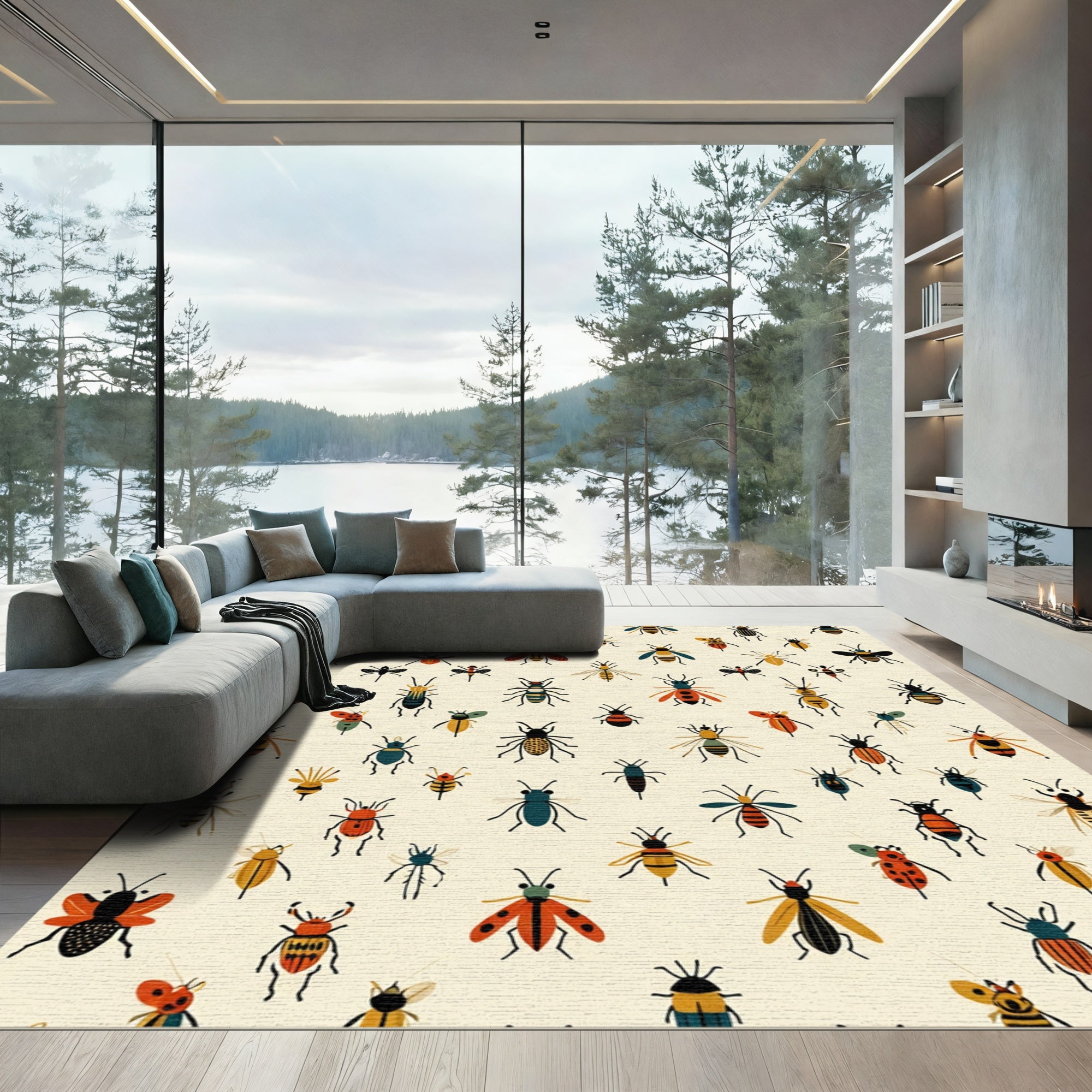 Whimsical Insect Collection Cream Background Rug