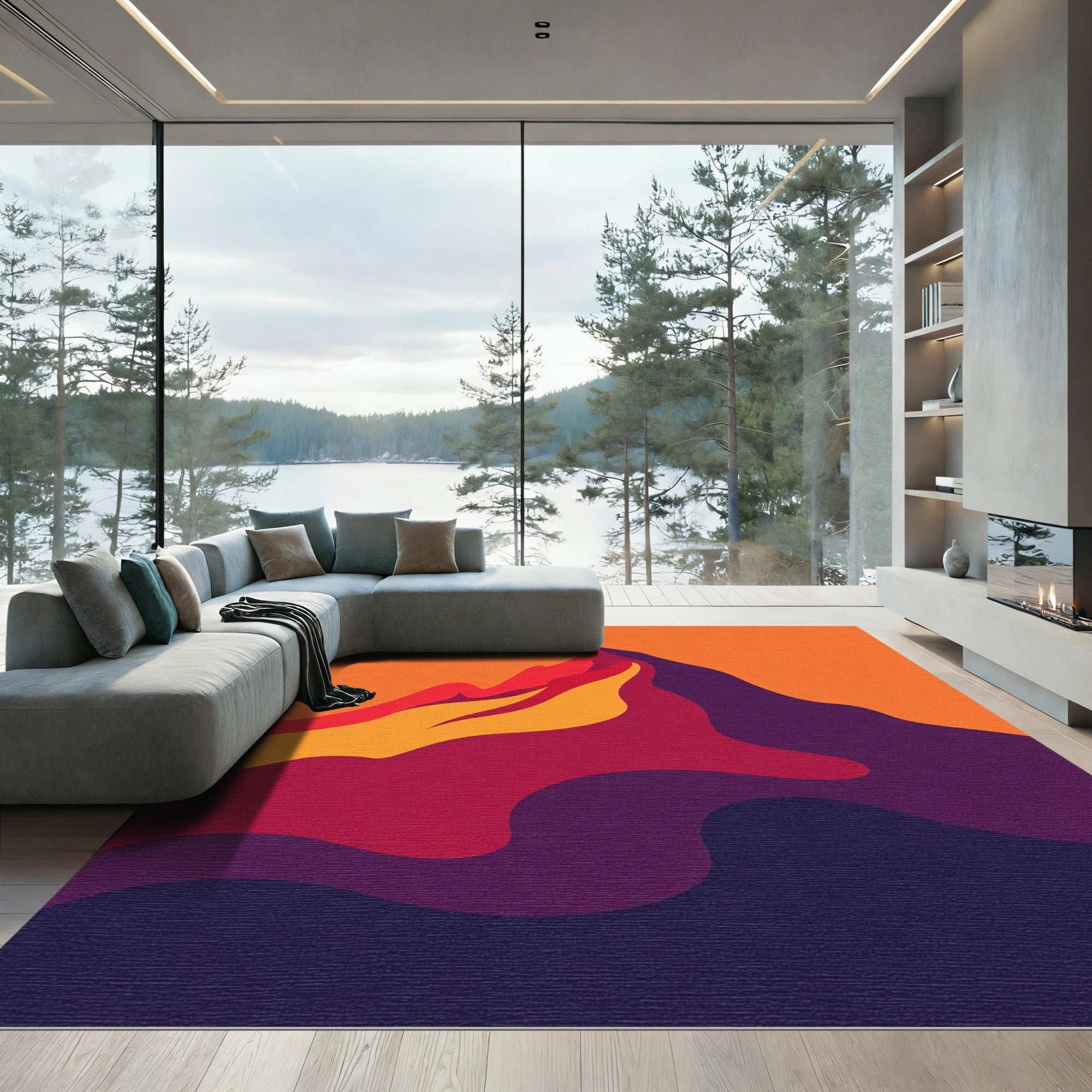 Vivid Abstract Mountain Sunset Rug