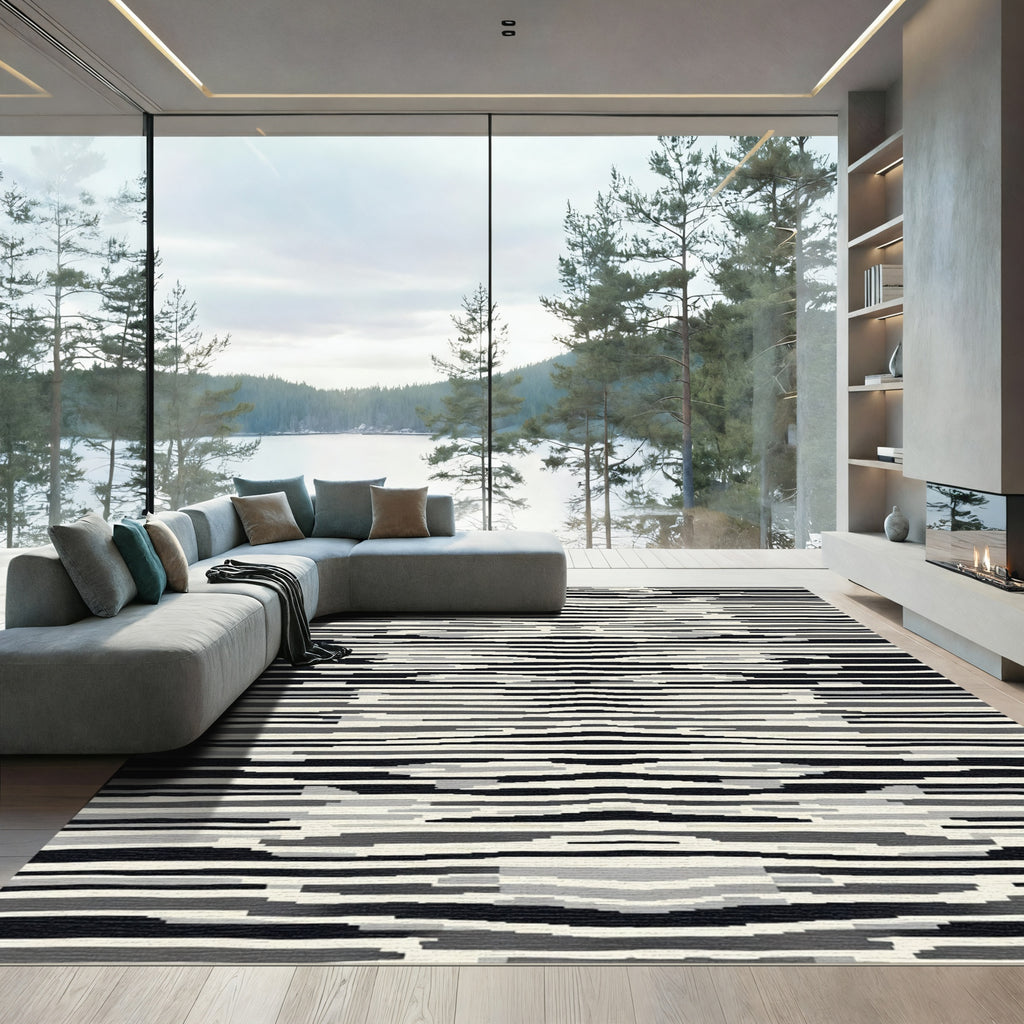 Monochromatic Horizontal Stripe Abstract Rug