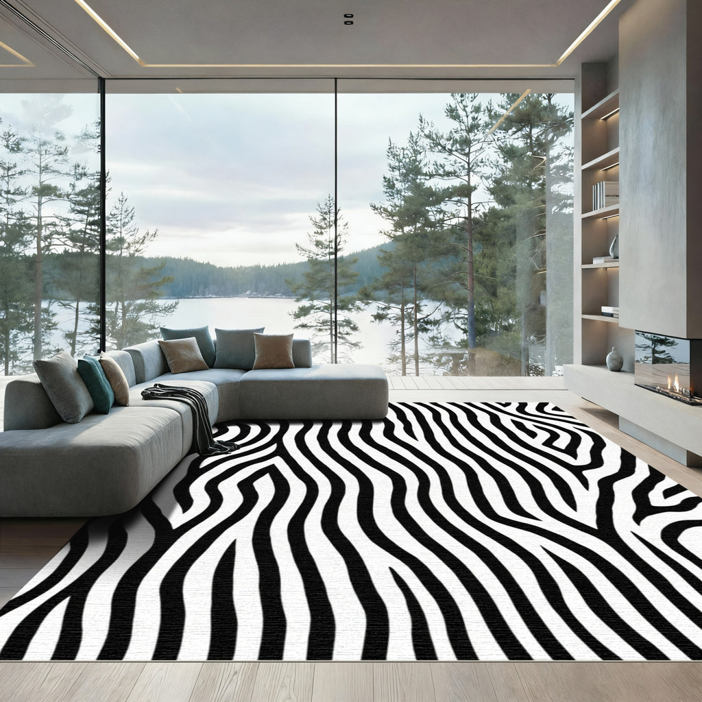 Monochrome Wavy Zebra Streak Rug