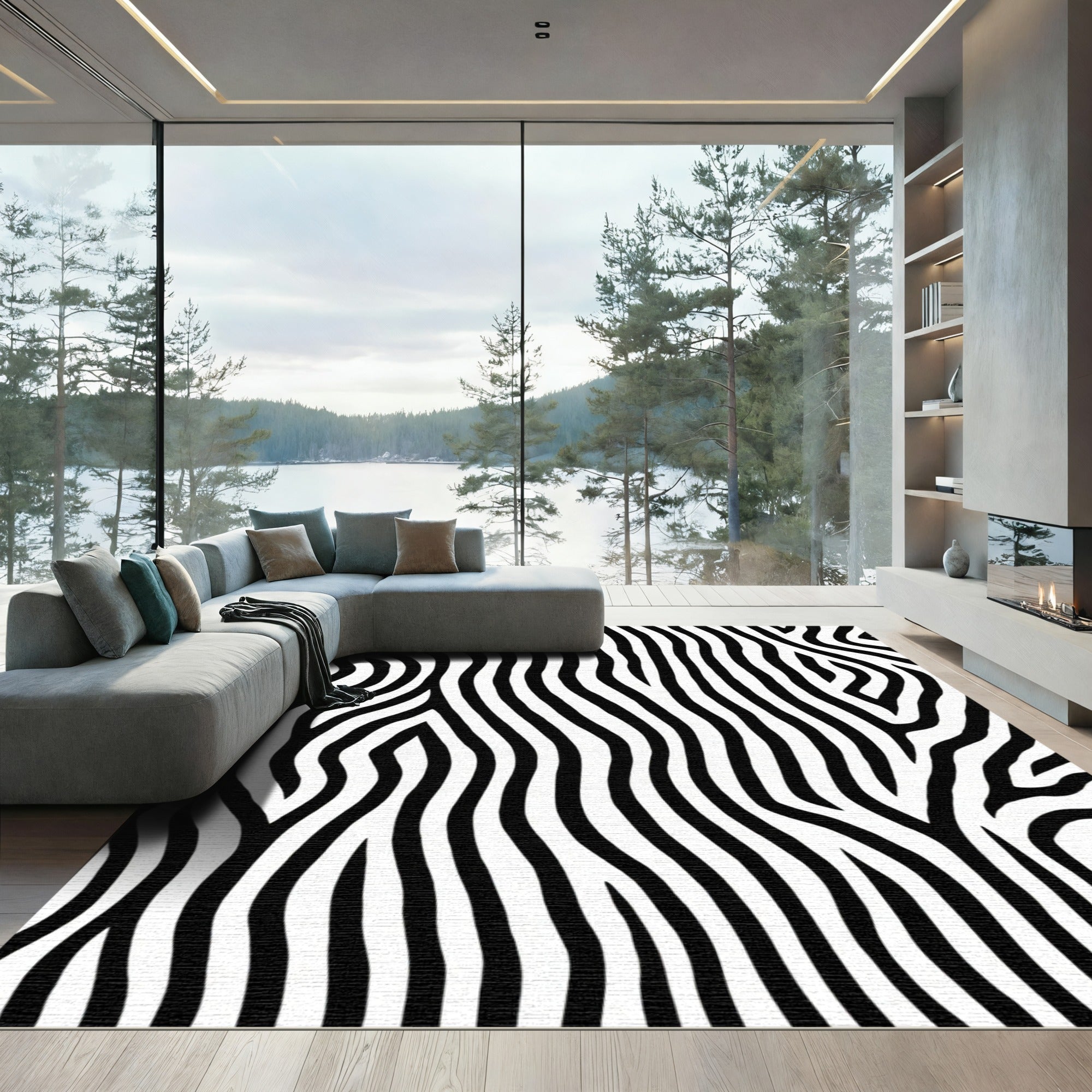 Monochrome Wavy Zebra Streak Rug